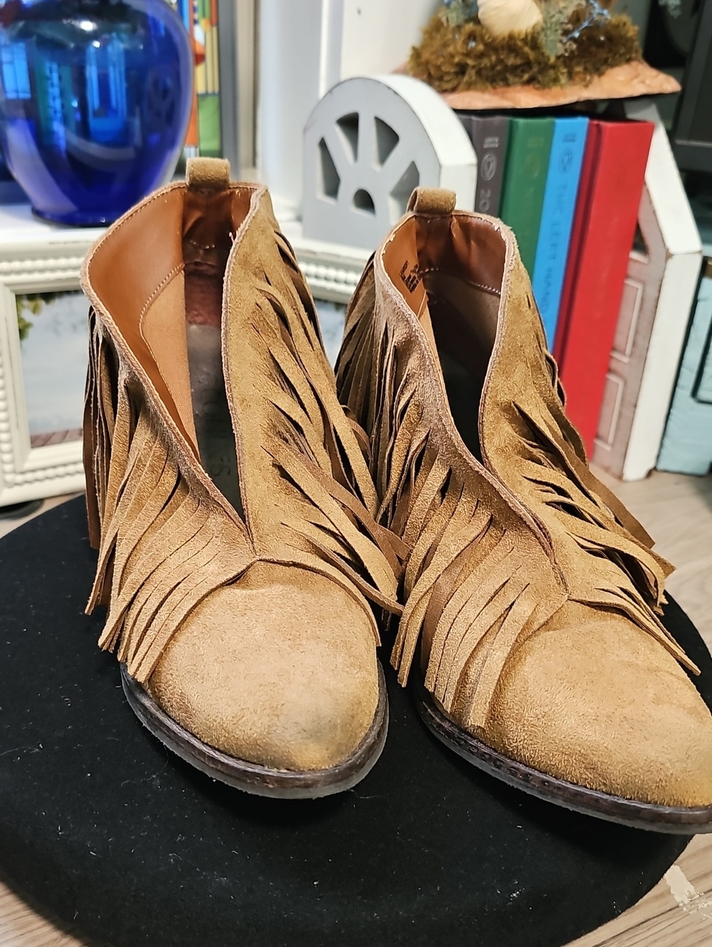 Coconuts by Matisse Tan Suede Fringe Ankle Booties Size 8